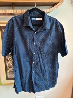 Old Navy Navy Blue Short-Sleeve Dot-Print Button-Down Shirt XL Tall
